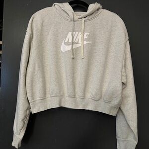Nike Women's Light Gray Cropped Hoodie